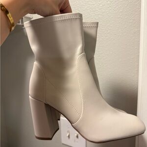 Target Cream Block Heel Ankle Boots